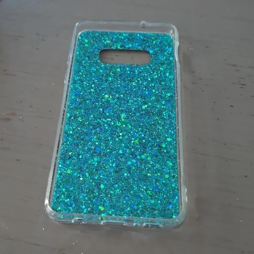 Samsung S10 Teal rubber Bling glitter case